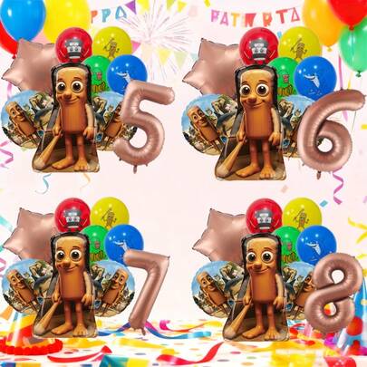 9pcs Overseas Shanhaijing Chocolate Biological Party Balloon Set, Includes Tungtungtung Sahur, Cabucino Assasino, Shimpanzinni Bananini, Burbaloni Luliloli, Tralalero Tralala, 32-Inch Chocolate Color Number, 12-Inch Latex, 18-Inch Pentagram, Suitable For Bath Decoration, Birthday Party Decoration, Cartoon Character Decoration, Indoor Decoration, Photography Props, Surprise Gift For Son/Daughter