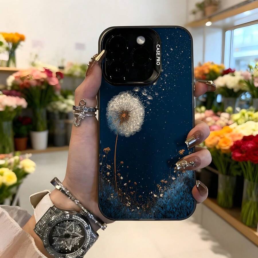 Cubierta de teléfono con diseño de diente de león azul oscuro para mujer con texto CASETTO elegante y delicado ideal para uso diario en floristerías y eventos románticos Aplicable a los teléfonos de la serie Apple y Galaxy - Blanco - Ver 1