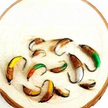 10个装优质手工黄铜/紫铜珠头石蛾拟饵，快速下沉，12-14号钩，适用于鳟鱼、鲈鱼、鲤鱼、鳊鱼等鱼类的石蛾若虫拟饵。 - 彩色 - 查看 7