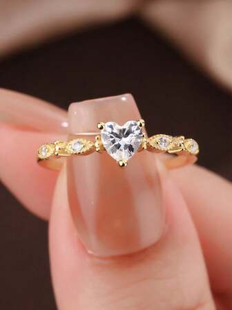 1pc S925 Silver Heart-Shaped Ring, Romantic Jewelry For Wedding Engagement, Sweet Girl Campus Style, Suitable For Women's Day, Birthday, Anniversary, Daily Wear, Party, Vacation