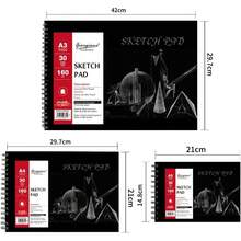 Bloc de Dibujo, Cuaderno de Bocetos, Peso de Hoja 160 g, 30 Hojas, Encuadernados en Lateral en Espiral, para Artistas Profesionales y Aficionados, Lápices de Colores, Bocetos, 21 * 14.8 - A5 - Ver 5