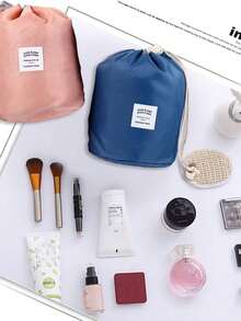 1pc Lightweight Simple Patch Details Solid Color Letter Patch Portable Drawstring Cosmetic Bag, Ladies Large Capacity Soft Waterproof Durable Cosmetic Bag, Beauty Bag, Toiletry Bag, Storage Bag, Drawstring Cosmetic Storage Bag Multifunctional Travel Toiletry Bag, Organize Your The Perfect Makeup Bag, Multipurpose Travel Toiletry Bag For On-The-Go Beauty Essentials, Great Makeup Storage, And Portable Toiletry Bag! - Multicolor - View 3