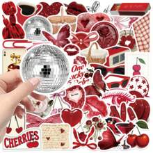 50pcs Red Cherry Theme Stickers, Y2K Style Stickers, Y2K Downtown Style Stickers, Y2K Gifts, Retro Stickers, 90s Style Stickers, Valentine's Day Stickers, Waterproof Vinyl Material, Suitable For Laptop, Phone, Car, Skateboard, Water Bottle, Scrapbook, Computer, Diary