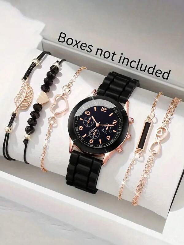6/1 Pcs Classic Round Pointer Quartz Watch, Elegant & Affordable Business Watch Suitable For Boys & Girls. Comes With Luxury Fashion Bracelet Set. Suitable For Students To Wear Daily, To School, Parties, Travels, Etc. Great Gift For Teenagers, Birthday, Graduation, Christmas And Other Occasions.