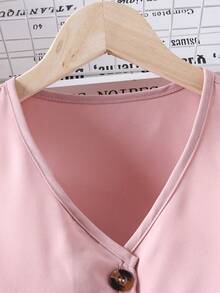 2pcs Tween Girl French Chic Outfit - Top & Suit Pants, Fashionable & Versatile - Pink - View 3