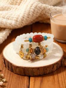 叠戴波西米亚风手链 4 件套，优雅日常饰品，适合少女佩戴 - 彩色 - 查看 5