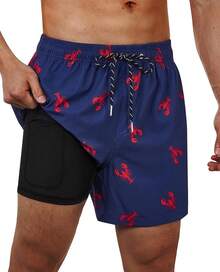 Bañador de hombre con forro de compresión, pantalón corto de baño de 5 pulgadas de entrepierna para hombres - Marina de la Langosta - Ver 11