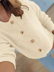 Live To Mo Winter For Women Christmas Beige Knit Cardigan Sweater - Fashionable Casual Style With Gold Buttons, Thanksgiving For Women Going Out Tops