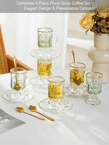 1 Bộ 6 cốc cà phê thủy tinh trong suốt thanh lịch có tay cầm chắc chắn - Thích hợp để trong tủ lạnh, đựng đồ uống nóng và lạnh, hoàn hảo cho Cappuccino, trà, Espresso, rượu vang - Thích hợp cho các ngày lễ và sử dụng hàng ngày - Nhiều màu - Xem 6