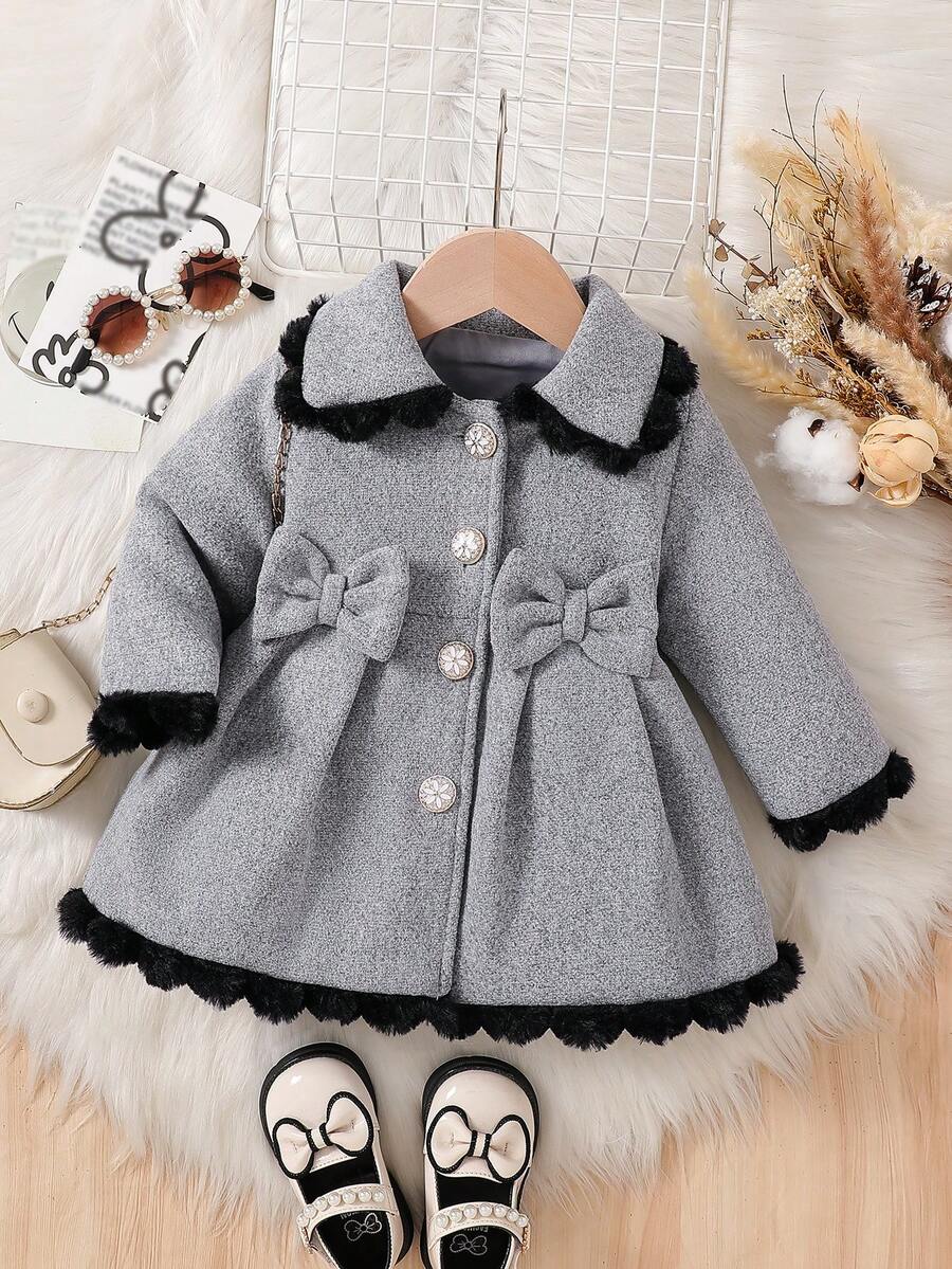 Áo khoác cardigan tay dài họa tiết hoa trơn màu dễ thương, cổ áo có nơ trang trí họa tiết hoa, thiết kế xếp ly, thường ngày, đa năng, thích hợp cho các buổi đi chơi vào mùa thu/đông