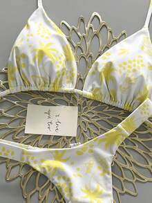 Bộ bikini buộc dây họa tiết hoa phong cách Bohemian (2 mảnh), kiểu dáng giản dị, dễ thương, thanh lịch, gợi cảm, thích hợp cho kỳ nghỉ biển, mùa xuân/hè. - Màu vàng - Xem 4