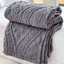 1pc Thickened Bohemian Style European Jacquard Faux Fur Fleece Blanket, Soft & Warm, Dual-Use As Bedding Or Shawl, Suitable For Living Room, Bedroom, Dorm, Office, Car, Travel, Picnic, Party, All Seasons - Dark Grey - View 2