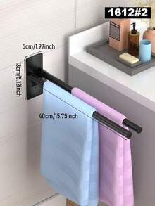 1pc Foldable Double Bar Towel Rack, Bathroom Towel Holder, Wall Mounted Towel Rack, Bathroom Storage Rack, No Drill Towel Organizer Rack, Bathroom Accessories - Multicolor - View 14