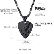 Suplight Stainless Steel Black Guitar Pick Necklace For Men Waterproof Guitar Picks Holder Pendant Plectrum Music Note Necklace Musical Guitarist Jewelry Gift For Women Men,02.Guitarpick-Blackplatedstainlesssteel - 02.吉他撥片-黑色鍍不銹鋼 - 查看 7
