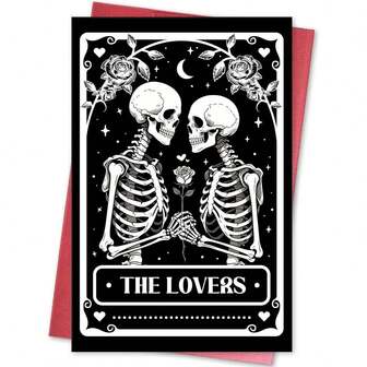 1set Tarot Themed Love Card, Gothic Valentine's Day Gift For Husband Wife, Skeleton Card For Boyfriend Girlfriend, Spooky Anniversary Card