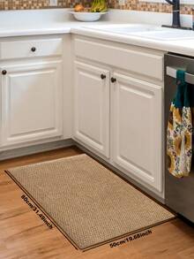 1pc Nordic Style Rectangular Brown Jute Look Waterproof Fabric Kitchen Mat/Rug, Easy To Clean, Suitable For Kitchen, Dining Room & Year-Round Use,Fall Decor,Autumn Decor,Room Decor