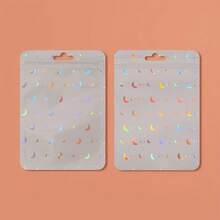 100个全息月亮星星爱心图案小企业可重复密封袋，带前窗样品袋，可密封铝箔拉链袋，独特包装 - 彩色 - 查看 5