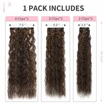 FLUFYMOOZ Clip In Hair Extensions,6PCS Hair Extensions Long Mermaid Waves Wavy Synthetic Clip On Hairpiece For Women 24 Inch (Dark Brown With Highlights),DarkBrownwithHighlights - 深棕色帶高光 - 查看 4