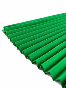 女士大码优雅绿色褶裥A字裙摆连衣裙，蕾丝边饰，春季七分袖中长款端庄周日连衣裙 - 綠色 - 查看 8