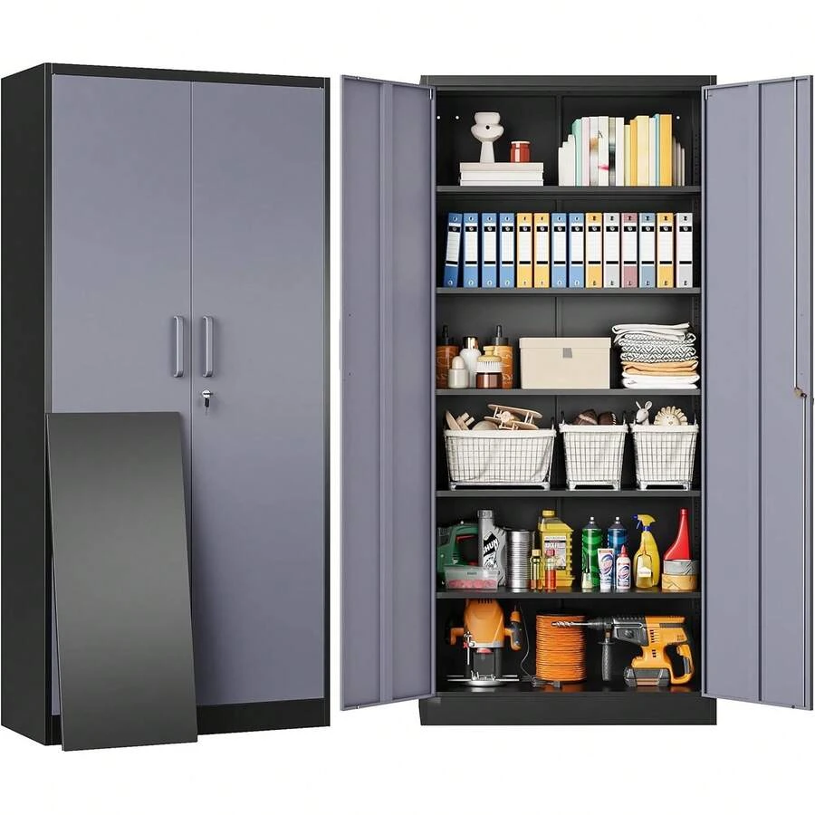 Metal Storage Cabinet With 5 Adjustable Shelves,Garage Storage Cabinet With Lock,Metal Cabinets With Locking Doors,71" Lockable Tool Cabinets For Home,Office,Shop,Garage - Gray Blue - View 1