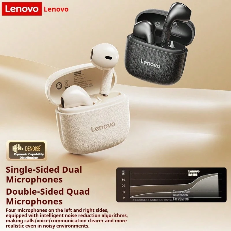 Lenovo EA166 Bluetooth Wireless Earphones: Wireless Semi-In-Ear, High-Quality Sound, Long Battery Life, Compact Design - Black - View 1