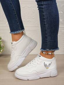 Women's White Sneakers, Casual Thick Sole Platform Shoes, Non-Slip Increase Height Leather Upper Student Shoes - White - View 5
