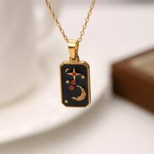 1pc Stainless Steel Rectangle Tarot Card Black Pendant Necklace, Suitable For Men, Ideal Gift - Yellow - View 13