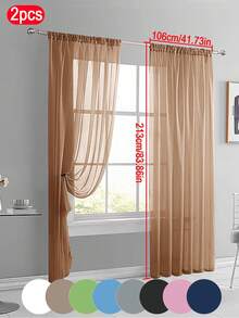 2pcs Solid Sheer Curtains, Lightweight Luxurious Minimalist Polyester Sheer Curtains, Filtering Lighting For Bedroom, Living Room, Balcony Decoration, Modern Design 100% Polyester Thin Voile, Semi-Transparent Privacy, Fashionable Bedroom Decor, Thin Transparent Voile