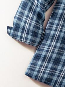 Camisa Xadrez Vermelha e Preta de Manga Longa, Estilo Casual de Rua para Menino - Azul - Visão 9