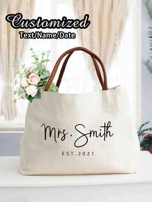 Personalized Custom Tote Bag Mrs Beach Bag Bachelorette Party Bride Gift Birthday Gift - White - View 4