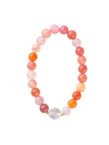 [VE] 1pc High-Quality Saltwater Agate Bracelet, Featuring Natural Saltwater Agate And Himalayan Cut White Crystal Quartz, Balances The Seven Chakras With Multicolor Saltwater Agate And Purifying White Crystal Quartz, Elegant Cut Reflects Brilliant Luster, Elastic Design For Everyday Wear, Healing Bracelet For Women. Natural Gemstone Color Varies. - Multicolor - View 5