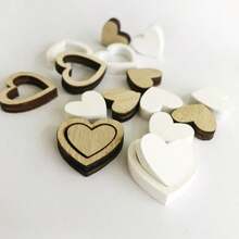 Bộ trang trí tiệc 36/72 món, hình trái tim rỗng và đặc bằng gỗ, màu đỏ với trắng hoặc màu tự nhiên với trắng, dùng để trang trí tiệc cưới, sự kiện cưới hỏi và đồ dùng tiệc tùng - Nhiều màu - Xem 4