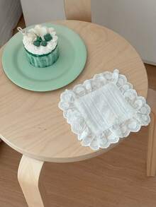Bộ 1/2/6 đế lót ly ren sáng tạo, họa tiết chấm bi jacquard trắng, đế lót ly trang trí hốc tường. - trắng - Xem 6