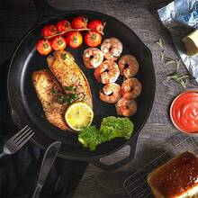 Sartén de Hierro Fundido,Sartenes Antiadherentes Freír, Distribución Uniforme del Calor, Sarten Hierro Fundido con Funda Protectora de, para Freír Saltear Pizza Filete (26cm) - 26 centímetros - Ver 4