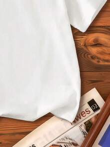 女童字母和人脸印花圆领休闲宽松短袖T恤 - 白色 - 查看 5