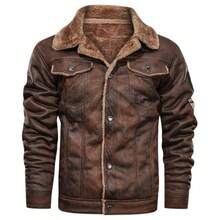 Chaquetas clsico para hombre, de gamuza sinttica, con forro de sherpa para invierno, abrigadas, abrigos, abrigos gruesos, casuales - M + marrón - Ver 2