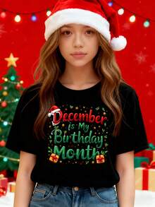 ropa de niña Diciembre es mi mes de cumpleaños conjuntos para adolescentes tops para adolescentes Camisetas de niña Regalos para la Fiesta de Nuestra Señora de Guadalupe Camisetas navideñas Regalos navideños Camisetas para niños y niñas La tela es suave, transpirable y cómoda, hecha de puro - Negro 1 - Ver 1