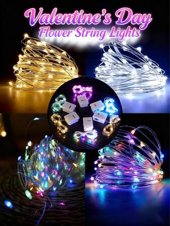 5串1500厘米/590.55英寸电池供电LED仙女灯串 - 多色闪烁灯，适用于室内/室外，情人节、鲜花装饰、礼盒装饰、创意DIY，开关控制，不可充电纽扣电池