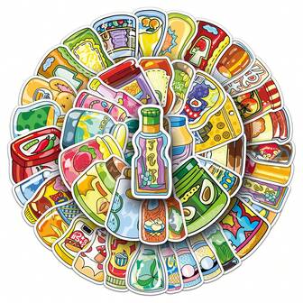 51张/包复古美学食品调味标签贴纸，可爱神秘的INS复古哥特Y2K都市贴纸，90年代80年代动漫可爱贴纸包，装饰贴纸，适用于剪贴簿、封口、信封、吉他、乐器、礼物、派对、奖励、激励、新年、圣诞节