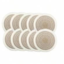 4/6/8/10 Pcs Light Brown And White Mandala Tassel Round Placemats - 15 Inch / Mughal Style Placemats, Linen Fabric, Suitable For Dining Table Setting, Kitchen Decor, Weddings And Parties; Elegant Beige Boho Style Tableware, Dining Table Decor, Party Placemats, Christmas, Halloween, Birthday Dinner. - Multicolor - View 12