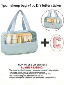 1PC Transparent PVC Toiletry Bag For Makeup Tools Letters Makeup Bag Water-Proof Portable Chenille Letter Zipper Make Up Organizer Minimalist Initial Letter Patch Travel Toiletry Bag For Women For - Baby Blue - View 16