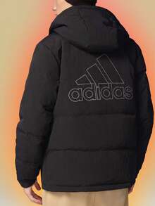 Adidas 阿迪达斯常规款 Daily 500 字母标志印花长袖连帽保暖羽绒服，男款，黑色 - 黑色 - 查看 11