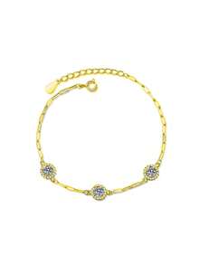 1pc 925 Sterling Silver 1.5 Carat Moissanite Women's Bracelet, Suitable For Daily Wear, Party, Vacation, Birthday, Mother's Day, Wedding Anniversary, Women's Jewelry Gift - Yellow Gold - View 2