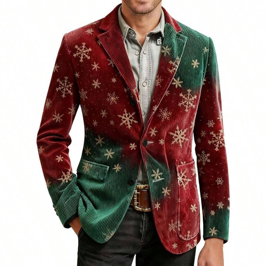 chamarra de Navidad de pana para hombre 2025, divertida y fea para traje de Navidad, con estampado de Navidad, chamarra deportivo para de da festivo, con bolsillo - G + A15-rojo - Ver 1