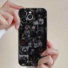 Funda para teléfono con collage de personajes terroríficos y temática oscura, compatible con  16 Pro Max,  15 Pro Max,  13 y  12. Fabricada en TPU, ofrece protección contra golpes y caídas. Un regalo perfecto para familiares, amigos, seres queridos, parejas y para Halloween. - Negro - Ver 2