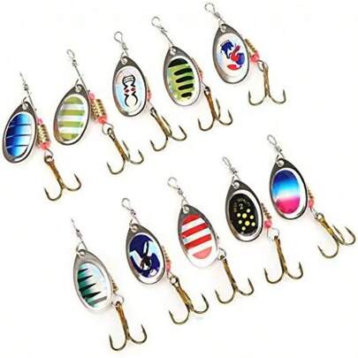 Vbest life Paquete de 10 Uds Spinnerbait de Pesca con Lentejuelas, Cebo de Cuchara de lubina Realista, señuelo Duro y Suave, Cebo, atrayente de Pesca Superior
