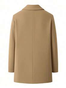 FEIAO 男士复古硬币设计翻领简约纯色纽扣羊毛大衣，优雅休闲百搭 - 卡其色 - 查看 2