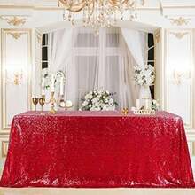 B-COOL - Mantel Rectangular de Lentejuelas para San Valentín, Navidad, 60 x 102 Pulgadas, sin Costuras, Tela de Lentejuelas Rojas, para decoración(203.2 x 127 cm (Rectangular) Rojo -) - Multicolor - Ver 8
