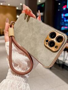 新款复古商务风PU皮革材质手机壳，兼容三星S22/23/24/25，兼容 11/12/13/14/15/16/17 Pro/Pro Max，高端金属镜头全覆盖电镀手机壳 - 卡其色 - 查看 5