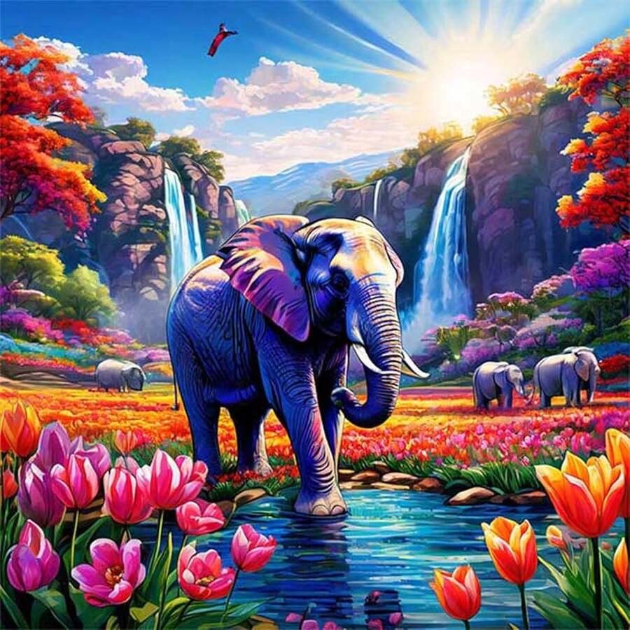 [Free Shipping]OFRKE Diamond Painting Kits For Adults Beginners 5D Diamond Art Kits With Round Diamonds Gem Art Full Drill Elephant Painting For Home Wall Decor Gifts 12x16inch,A-Elephant - 一頭大象 - 查看 1